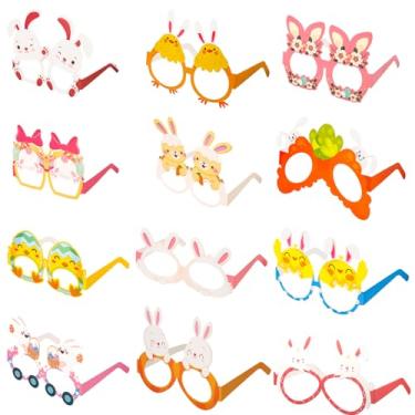 Imagem de 24 peças de copos de festa de Páscoa, óculos engraçados de coelhinho da páscoa feliz papel ovo coelho pintinho lembrancinhas de festa, suprimentos de cesta, adereços de cabine de fotos para adultos