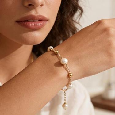 Imagem de Pulseiras de praia de verão para mulheres, joias de pérolas modernas, acessórios de praia ajustáveis, design de estilo criativo, presente para mulheres, Medium, Latão, Sem Pedra Preciosa