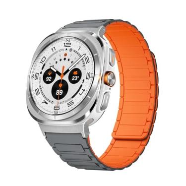 Imagem de BUDAY Pulseira magnética de silicone para galaxy watch 7 ultra 47mm pulseira de laço para galaxy watch ultra 47mm sem lacunas pulseira rápida(Grey Orange S)