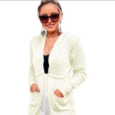 Imagem de Cardigan Feminino Trico La Capuz Bolso Blusas Femininas - m & k shop, 