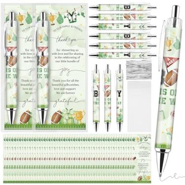 Imagem de DAVAXI 50 conjuntos de canetas esferográficas de futebol de chá de bebê para convidados, cartões de agradecimento, presentes de chá de bebê, lembranças de convidados, revelação de gênero, suprimentos