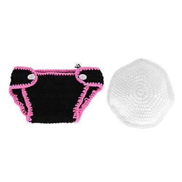 Imagem de Siwoted fotografia crochê marinho chapéu fralda recém-nascido bebê fotografia adereços acessório (Preta)