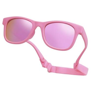 Imagem de COOLSOME Óculos de sol infantis flexíveis polarizados UV400 com alça para meninos e meninas de 0 a 10 anos, Rosa/espelhado (0-24 meses/0-2 anos), infant|newborn|baby/40mm