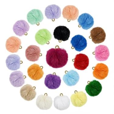 Imagem de Classicseali Chaveiro com 125 minipompons, pingentes coloridos de pompom para fazer você mesmo, artesanato de pompom para chaveiros, brincos de borla, pingente de joias, 25 cores
