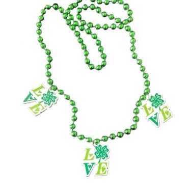 Imagem de Involsionary Colar com pingente de contas verdes trevo trevo de dia de São Patrício fofo feriado irlandês boa sorte folha verde colar acrílico para mulheres festa joia presente, Acrílico, Sem Pedra