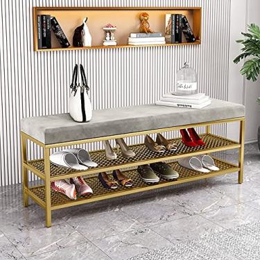 Imagem de Banco de sapatos, sapateira de 3 níveis com armazenamento de botas, organizador de sapatos industrial, banco de entrada com prateleiras de malha, armário de armazenamento de sapatos com assento para