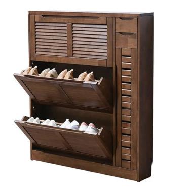 Imagem de Armário de madeira maciça com persianas, sapateira de corredor, organizador de armazenamento de armário, prateleira de sapatos para corredor interno e externo, nogueira (D)