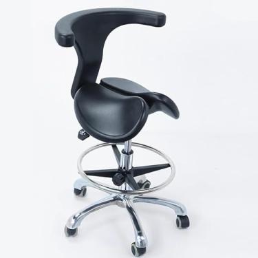 Imagem de LNGCLTEZ Cadeira de sela, assento dividido, cadeira de rodinhas com apoio para os pés, banquetas giratórias inclináveis de couro PU, banco ergonômico