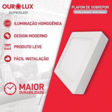 Imagem de Painel Plafon Led Sobrepor Quadrado Branco Frio Bivolt 12W 6500K - Our