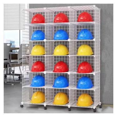 Imagem de Caixas de armazenamento empilháveis de capacete de segurança com rodas - Rack organizador de capacetes rígidos ajustáveis para locais de construção, oficinas e lojas de varejo - Prateleira de exibição