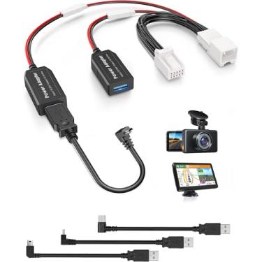 Imagem de Pixelman Adaptador de cabo de carregador GPS para Garmin (10 pinos tipo E), compatível com Mazda 3/6/CX-5 etc. Cabo de alimentação USB oculto embutido para Garmin Nuvi Zumo xt, conecte ao espelho