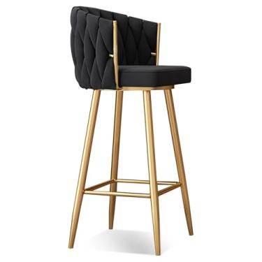 Imagem de Banquetas de bar giratórias modernas de 360°, cadeiras de cozinha estofadas de altura de bar com pernas de aço e apoio para os pés, perna dourada preta, 1 peça