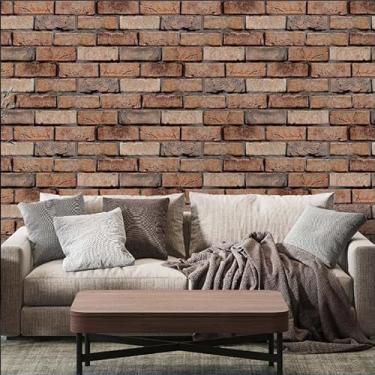 Imagem de Papel de Parede Madeira Ripado Mármore Adesivo Lavável 5m 10m 15m 20m AutoColante Sala Quarto Móveis(Tijolo Rústico,20 Metros (4 rolos))