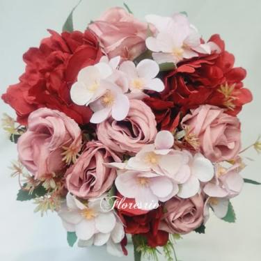Imagem de Buquê de Noiva Artificial com Flores Coloridas para Casamento Civil ou Religioso(Vermelho/Rose/Margarida)