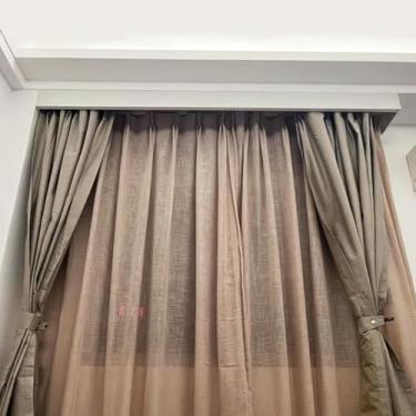 Imagem de Cortina de trilho de teto de comprimento personalizado - sem necessidade de trilha, caixa defletora de cornija decorativa para painéis (120 cm) - solução de tratamento de janela elegante