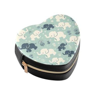 Imagem de Burbuja Caixa de joias em forma de coração de elefante para bebês, mini estojo de viagem para mulheres e meninas, organizador portátil de armazenamento para brincos, anéis, colares e pulseiras