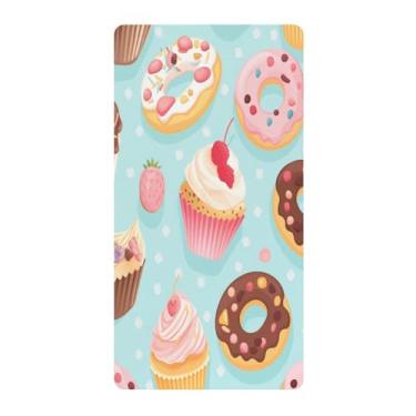 Imagem de Blueangle Lençol de berço padrão para berço infantil - Lençóis de algodão macio e respirável com estampa de cupcakes donuts (132)