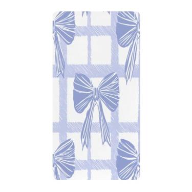 Imagem de Blueangle Lençol de berço padrão para berço infantil - Lençóis de algodão macio e respirável com laço azul pastel (465)