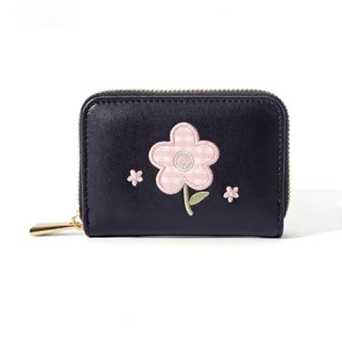 Imagem de Mini porta-cartão fofo – carteira de couro PU com 9 compartimentos para cartão, 2 bolsos para moedas, design elegante e multicolorido para uso diário, Preto