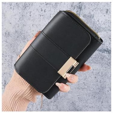 Imagem de Carteira feminina para porta-chaves de moedas, bolsa moderna, Preto, Carteira unissex