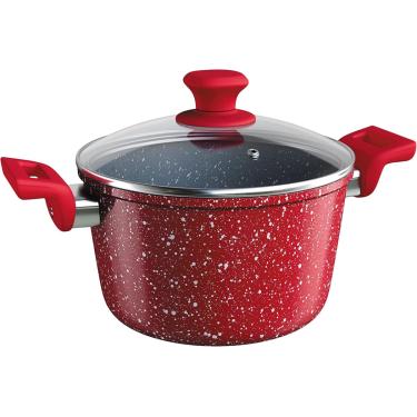 Imagem de Caçarola 24 cm ColorStone de alumínio com antiaderente e tampa de vidro, Volcano, ALU8655-VO, Euro Home