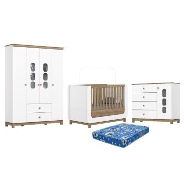 Imagem de Dormitório Aconchego Guarda Roupa, Cômoda e Berço com Colchão Physical - Móveis Henn