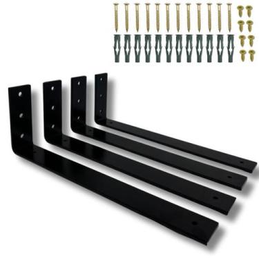 Imagem de Quatro Suportes Aço Reforçado 40cm Formato L Mão Francesa Cantoneira P