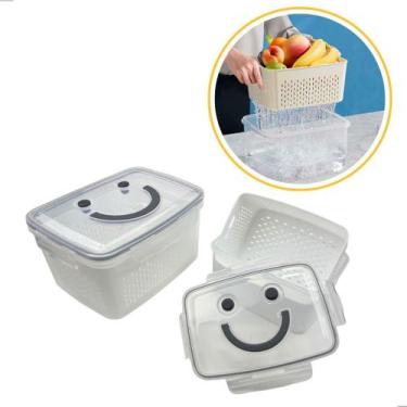 Imagem de Kit 2 Potes Herméticos com Escorredor Porta Alimentos para Frutas Verd