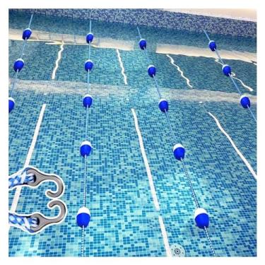 Imagem de Divisores de pista de piscina de 28 metros - kit de corda e flutuador de segurança, linhas de marcador de bola de bóia para divisão de piscina, barreira flutuante durável para treinamento de natação e