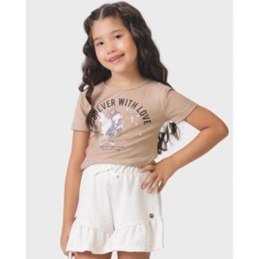 Imagem de Conjunto blusa gatinhos shorts babados verão fofo leve - Caqui e Rosa - Menina 4 a 14 anos-Feminino