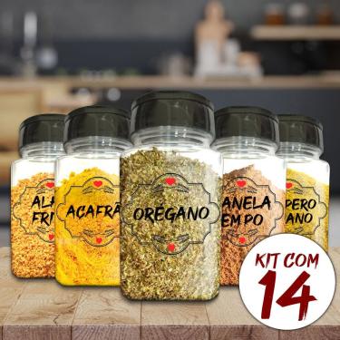 Imagem de Pote Tempero Kit Potes+24 Etiquetas Adesivas Porta Condimento Q170 Titulo 14 Potes+etiqueta Transparente