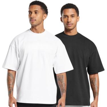 Imagem de Kit 2 Camisetas Oversized de Algodão para Academia, Fitness e Esportes com Gola Redonda Lisa-Masculino