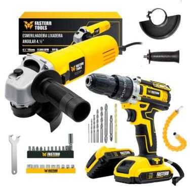 Imagem de Kit Esmerilhadeira Lixadeira Angular 820W e Furadeira Parafusadeira Im