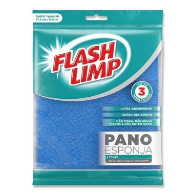 Imagem de Pano Esponja Multiuso FLP 19,5cm X 26,5cm Celulose e Algodão Alta Absorção Pacote com 3 Unidades Flashlimp