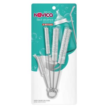 Imagem de Kit Escova de Limpeza Fácil Alcance Noviça para Recipientes de Difícil Acesso Branco Bettanin