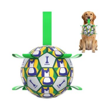 Imagem de Bola De Futebol Para Cães De 6 Polegadas Resistente a Mordidas Com Alç