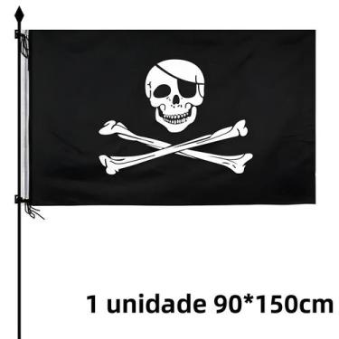 Imagem de Bandeira Temática Pirata 90x150cm Com Caveira E Navio Para Decoração D