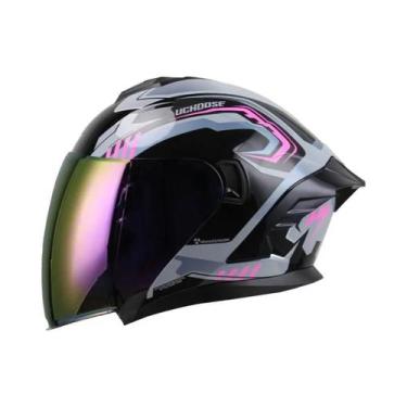 Imagem de Capacete Retro Unissex Leve Para Motocicleta Com Dupla Lente E Visor S