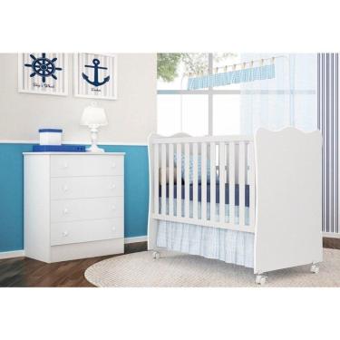Imagem de Jogo Quarto Infantil Cômoda e Berço Simples Doce Sonho Branco - Qmovi