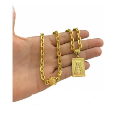 Imagem de Cordão Cadeado 6mm + Pingente Banhado A Ouro 18k