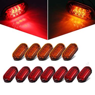 Imagem de Partsam Luzes de LED oblongas de 30 cm x 10 cm 10 diodos base preta retangular de 10 cm LED para reboque e luzes laterais para caminhão, trailer, trailer, trailer, trailer, trailer, trailer, trailer, trailer, trailer, motorhome, lâmpadas, 12 V (5 âmbar + 7 vermelho)