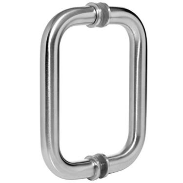 Imagem de Dynasty Hardware Puxador de porta de chuveiro tubular de 15,24 cm para portas de chuveiro sem moldura, n quel acetinado, com arruelas de acabamento
