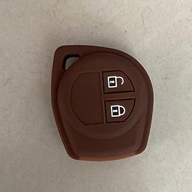 Imagem de YJADHU Capa de chave de carro de silicone de 2 botões, apto para suzuki amagatarai shangyue sx4 swift liana alto igins estima baleno gr, marrom