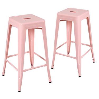 Imagem de Loft7, Kit 2 Banquetas Iron Tolix Design Industrial em Aço Carbono 76 cm Alta sem Encosto Vintage Elegante e Versátil Cozinha Bar Sala de Jantar Varanda Gourmet, Rosa antigo