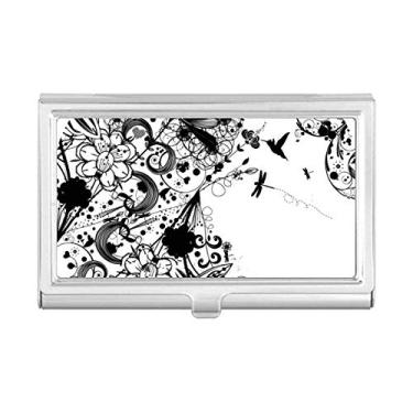 Imagem de Porta-cartões de visita com desenho de flor em preto e branco