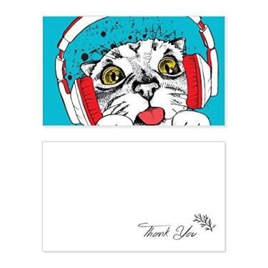 Imagem de Fone de ouvido vermelho branco proteção para gatos amantes de animais de estimação cartão de agradecimento aniversário aniversário lembrança casamento agradecimento