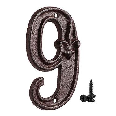Imagem de Placa de porta de ferro fundido com número de placa flutuante 3D de 12,7 cm, placa borboleta de 0 a 9 para endereço residencial ao ar livre, bronze envelhecido digital com parafusos de combinação marrom rústico incluídos, antiferrugem exclusivo