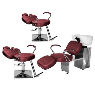 Imagem de Kit Salão Topázio 2 Cadeiras Recl Base Quadrada + Lavatório C/Ap Bordô