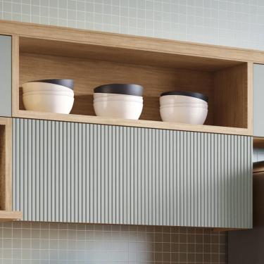 Imagem de Armário Aéreo Marquesa Ripado Nesher MDF com 1 Porta Basculante e 1 Nicho Nature Verde