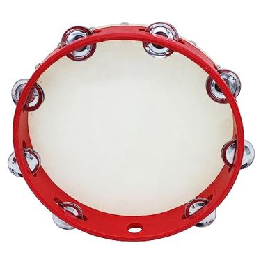 Imagem de CIADAZ Pandeiro de mão de 10 polegadas com linha única de metal 8 peças de pratos de metal jingles pele de carneiro pandeiros de madeira tamborins de entretenimento musical para adultos crianças dança